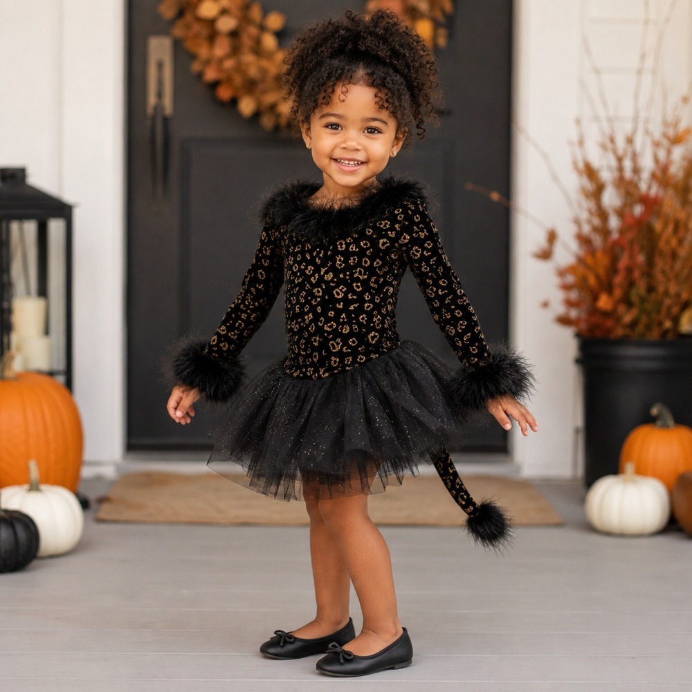Pottery Barn Kids Black and Gold Leopard Tutu Cat Costume